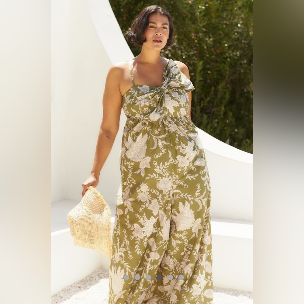 Anthropologie Olive Floral Jumpsuit